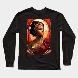 Black Woman African Queen retro vintage floral design Long Sleeve T-Shirt